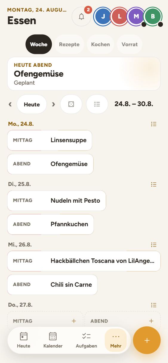 Der Essensplan der Woche mit Rezepten